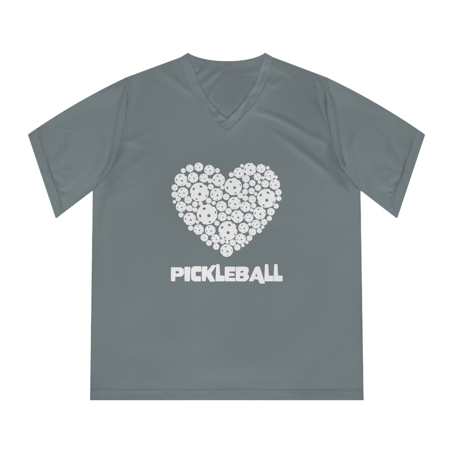 white pickleball heart - Women's Performance V-Neck T-Shirt, pickleball, pickle ball, workout top, workout shirt, pickleball shirt, heart, pickleball heart, I love pickleball,