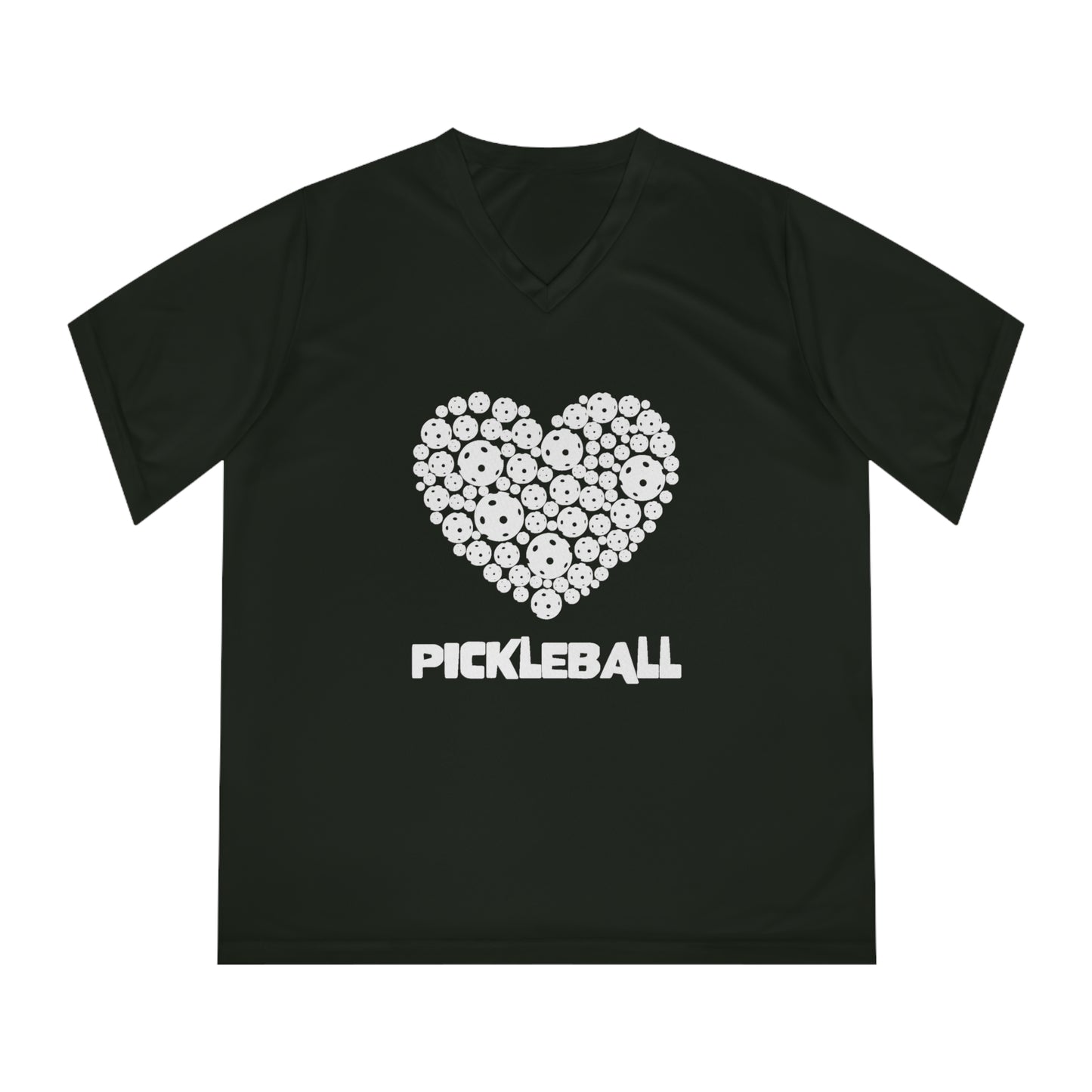 white pickleball heart - Women's Performance V-Neck T-Shirt, pickleball, pickle ball, workout top, workout shirt, pickleball shirt, heart, pickleball heart, I love pickleball,