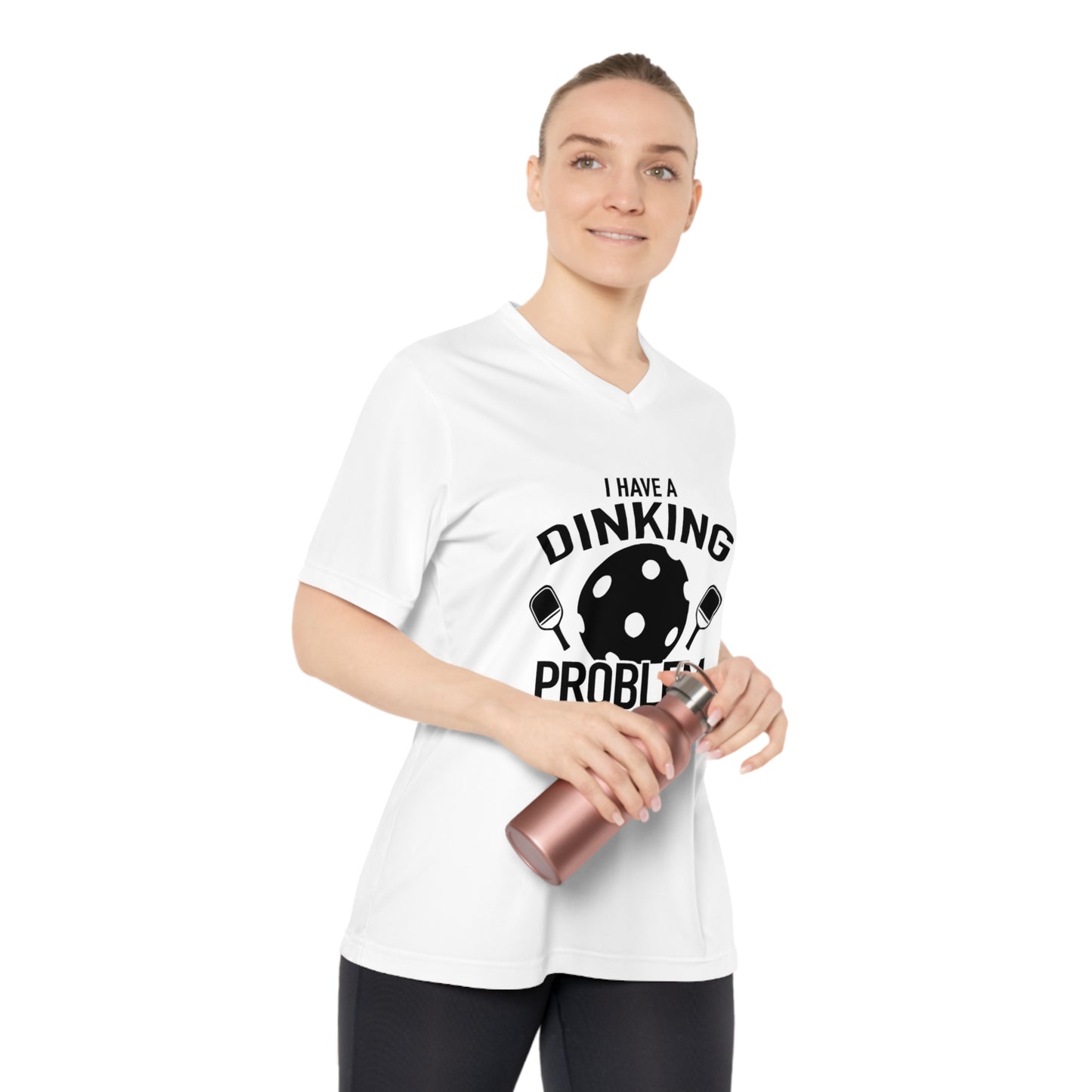 black pickleball dinking problem - Women's Performance V-Neck T-Shirt, DINKING PROBLEM, pickleball, pickle ball, workout top, workout shirt, pickleball shirt, heart, pickleball heart, I love pickleball,