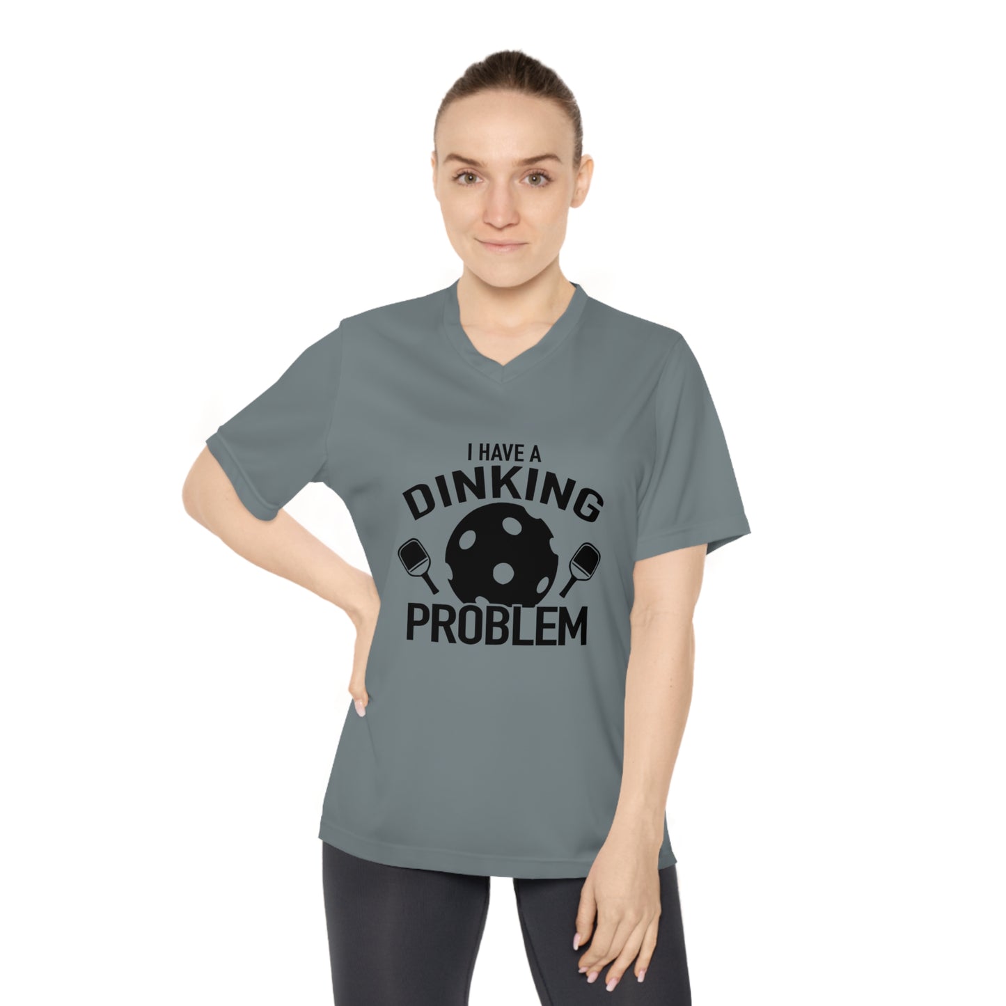 black pickleball dinking problem - Women's Performance V-Neck T-Shirt, DINKING PROBLEM, pickleball, pickle ball, workout top, workout shirt, pickleball shirt, heart, pickleball heart, I love pickleball,