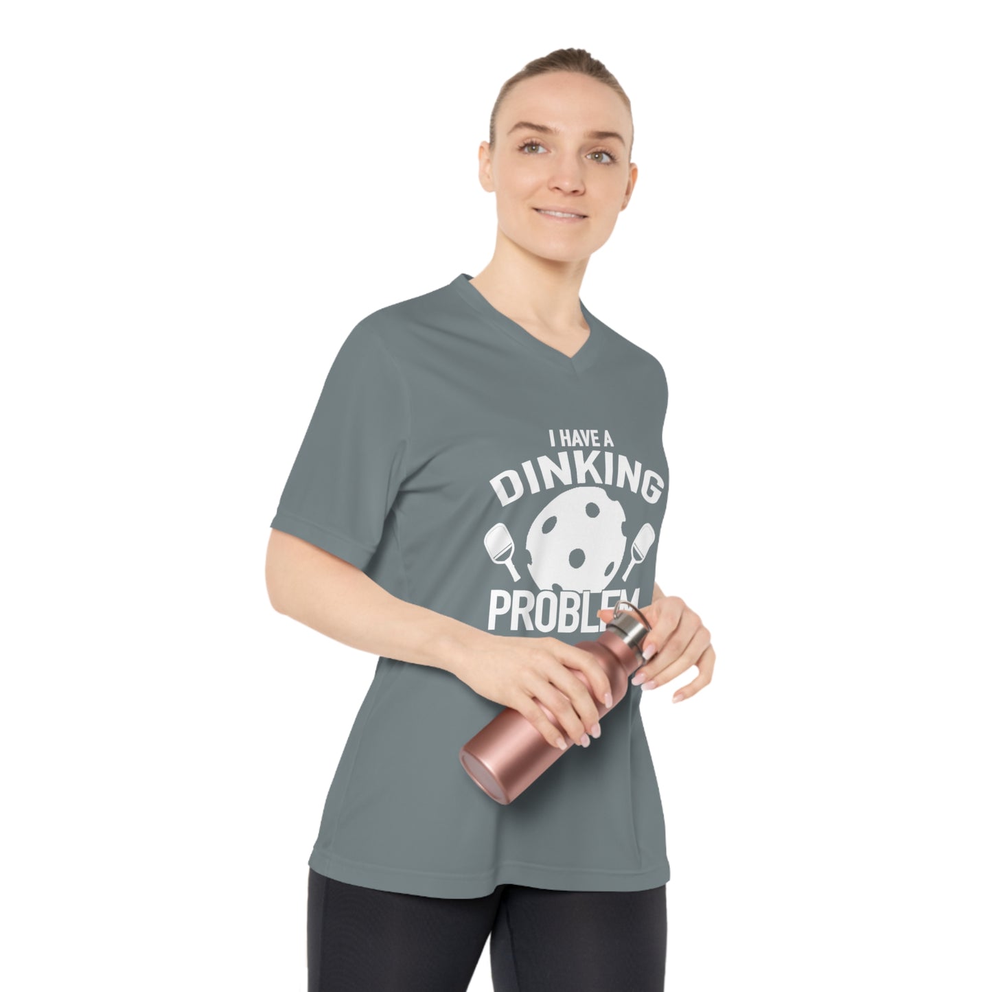 white pickleball dinking problem - Women's Performance V-Neck T-Shirt, DINKING PROBLEM, pickleball, pickle ball, workout top, workout shirt, pickleball shirt, heart, pickleball heart, I love pickleball,