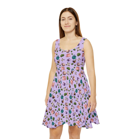 tea time dress, Women's Skater Dress, tea time, tea, tea lover, tea pot, tea cup, tea leaves, cute tea dress, cute dress