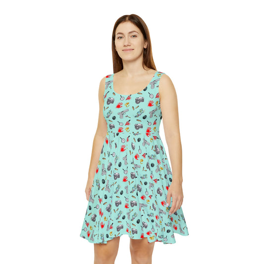 true crime dress, Women's Skater Dress, true crime, true crime outfit, criminal, csi, csi dress, ncis, blood, finger print, clue, clues, nerdy dress