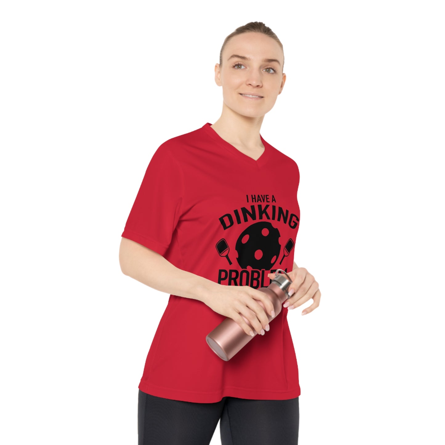 black pickleball dinking problem - Women's Performance V-Neck T-Shirt, DINKING PROBLEM, pickleball, pickle ball, workout top, workout shirt, pickleball shirt, heart, pickleball heart, I love pickleball,