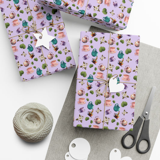 tea time wrapping paper, wrapping paper, gift wrap, tea, tea leaves, tea pot, tea cup, fancy, wedding shower, grandma, mothers day, mother, high tea