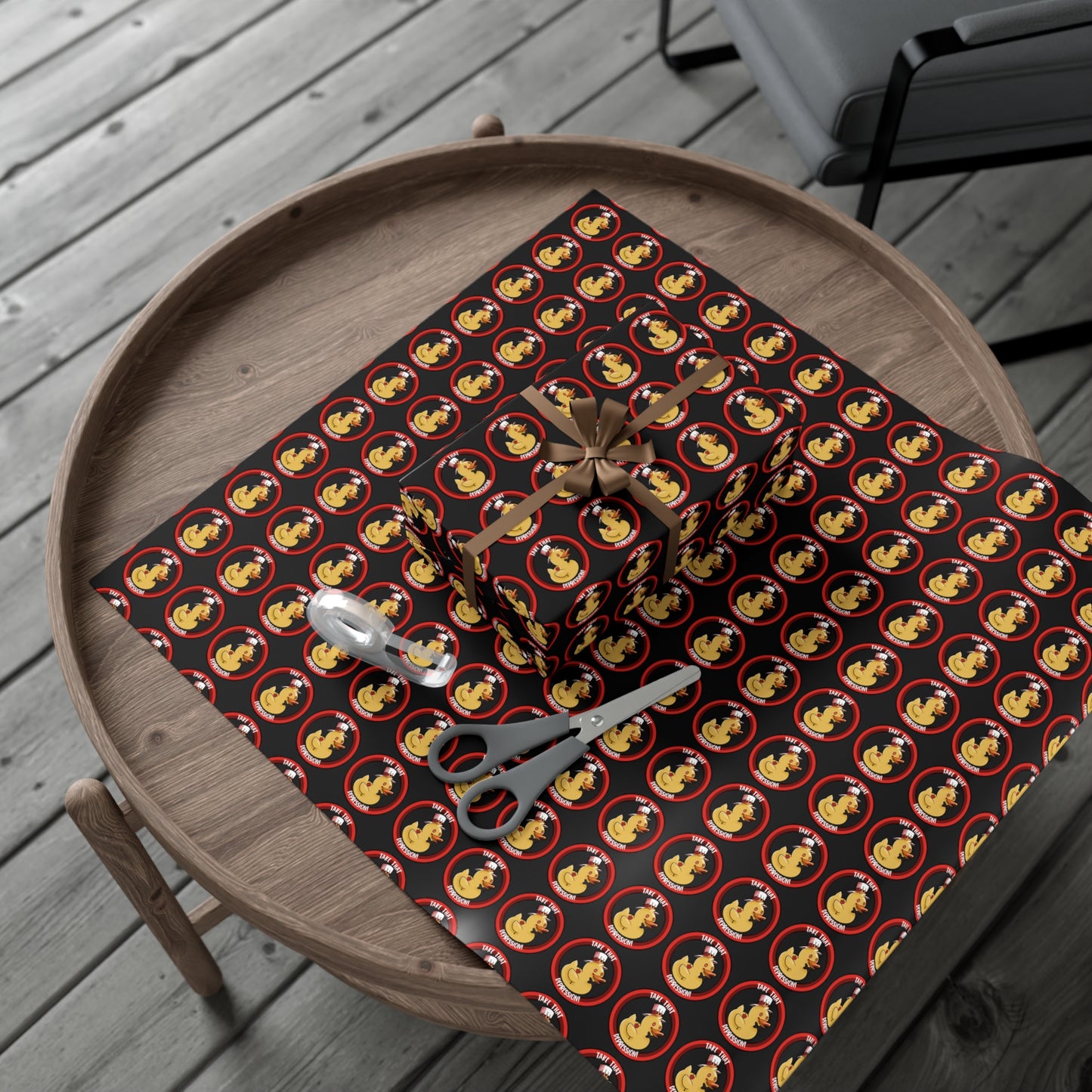 (black background) take that depression gift wrap, take that depression, take that depression wrapping paper, wrapping paper, gift wrap, rubber duck, rubber duckey, duck, parody, inside joke