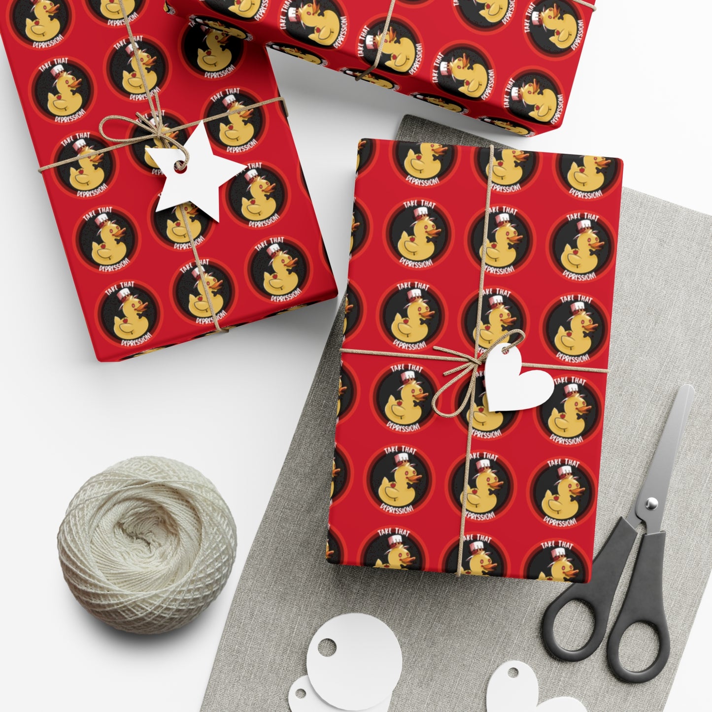 take that depression gift wrap, take that depression, take that depression wrapping paper, wrapping paper, gift wrap, rubber duck, rubber duckey, duck, parody, inside joke