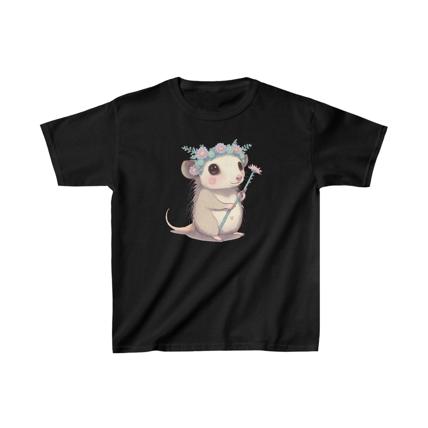 Sweet opossum - Kids Heavy Cotton™ Tee, possum, opossum, flower crown, flower, princess, sweet, cute, flowers, cute shirt, girls, wildlife, nature