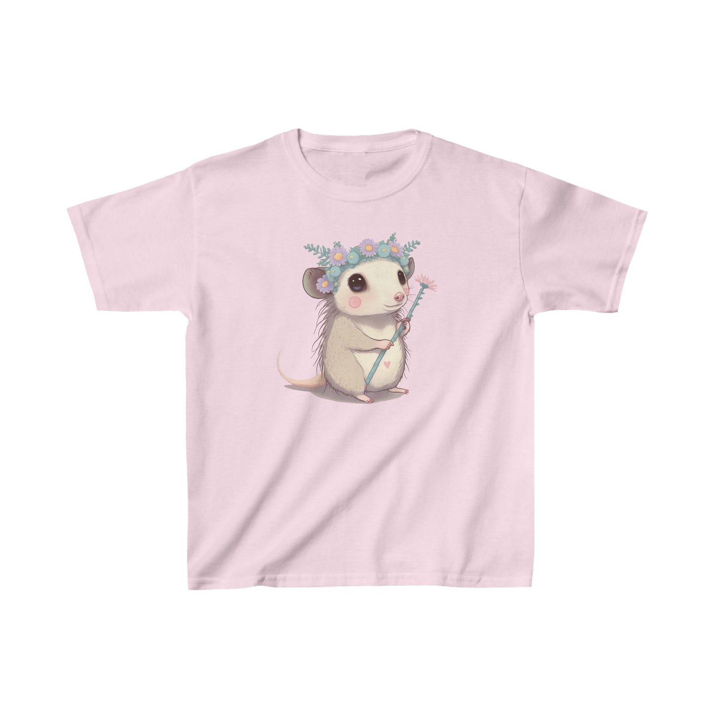 Sweet opossum - Kids Heavy Cotton™ Tee, possum, opossum, flower crown, flower, princess, sweet, cute, flowers, cute shirt, girls, wildlife, nature