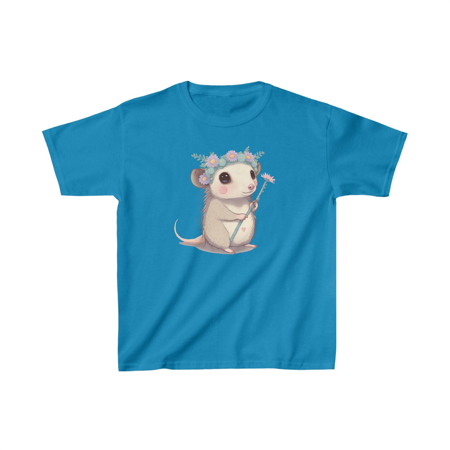 Sweet opossum - Kids Heavy Cotton™ Tee, possum, opossum, flower crown, flower, princess, sweet, cute, flowers, cute shirt, girls, wildlife, nature