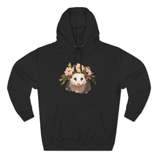 flower crown opossum, hoodie, Three-Panel Fleece Hoodie, opossum, possum, oppi, possum hoodie, opossum hoodie, possum love, flower crown possi, flower crown possum