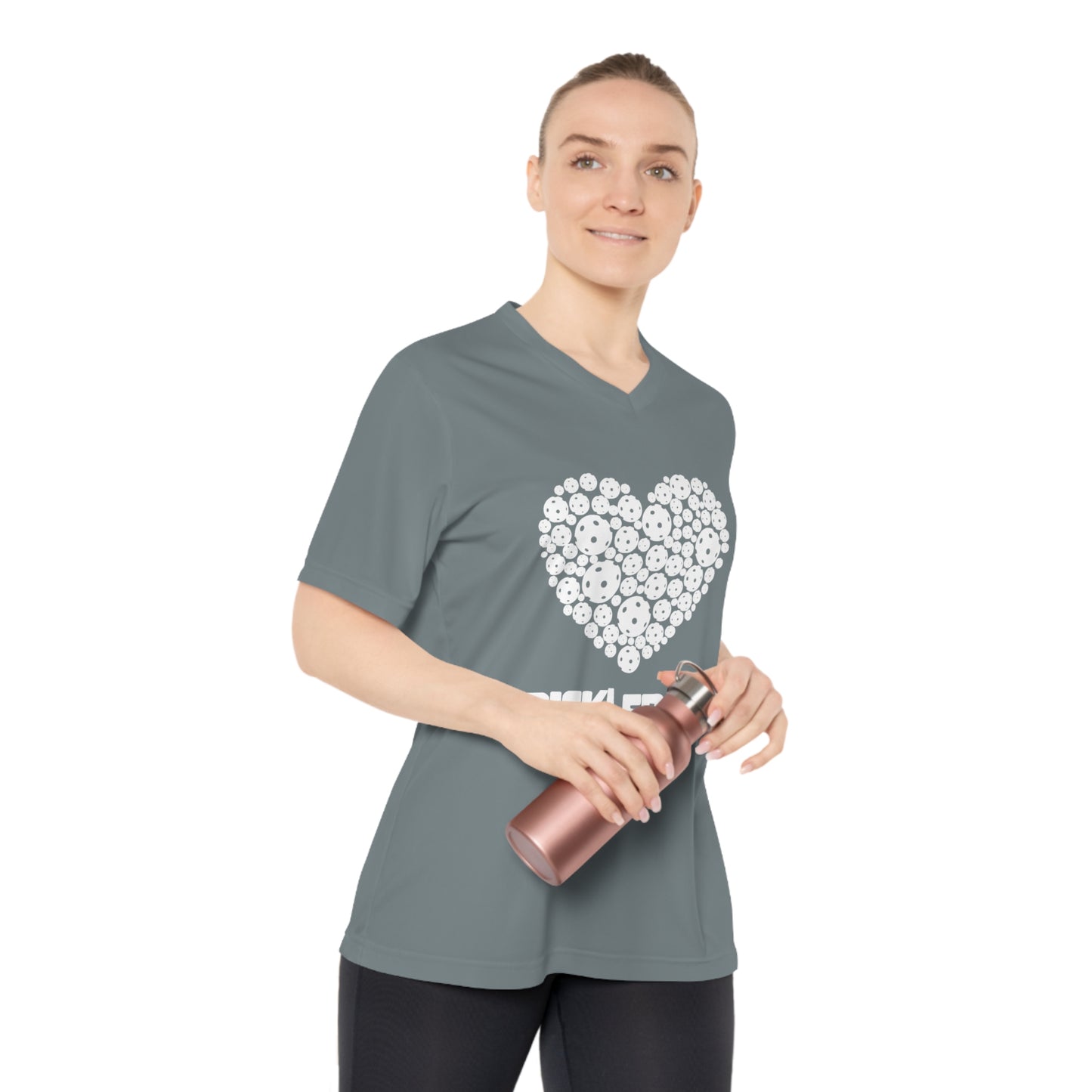 white pickleball heart - Women's Performance V-Neck T-Shirt, pickleball, pickle ball, workout top, workout shirt, pickleball shirt, heart, pickleball heart, I love pickleball,