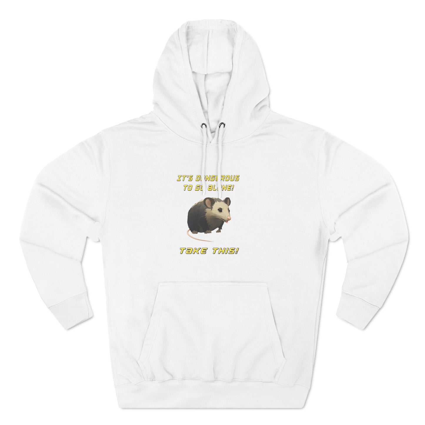 it's dangerous to go alone, hoodie, Three-Panel Fleece Hoodie, opossum, possum, oppi, possum hoodie, opossum hoodie, possum love, nerdy