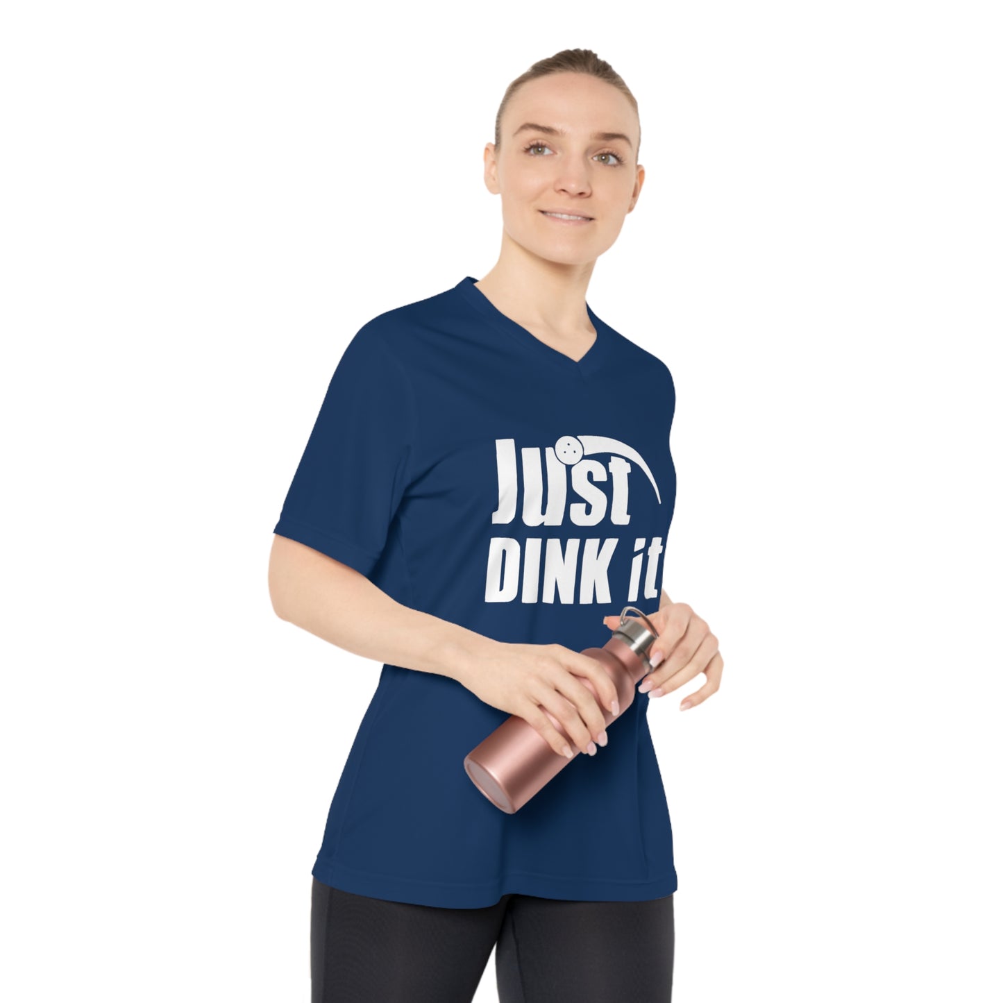 white pickleball just dink it  - Women's Performance V-Neck T-Shirt, JUST DINK IT, pun, punny, pickleball, pickle ball, workout top, workout shirt, pickleball shirt, I love pickleball,