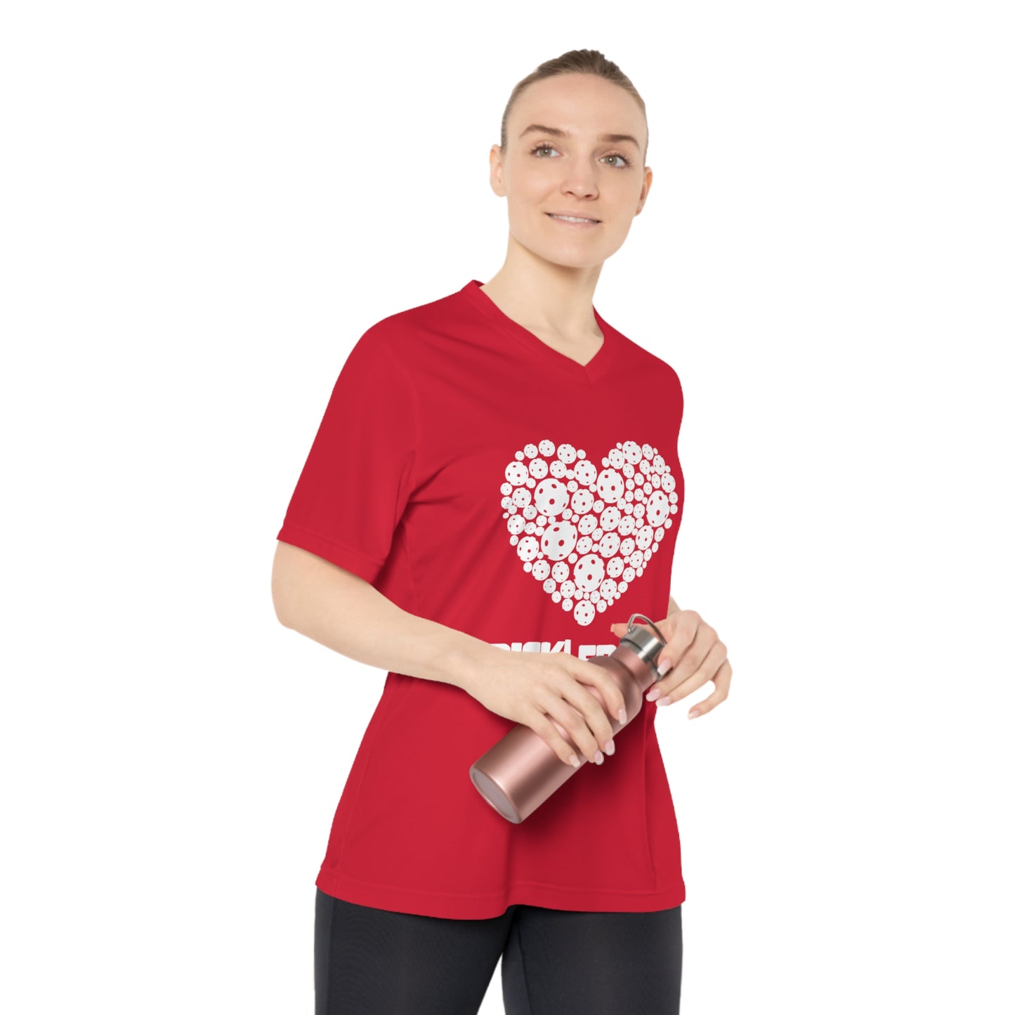 white pickleball heart - Women's Performance V-Neck T-Shirt, pickleball, pickle ball, workout top, workout shirt, pickleball shirt, heart, pickleball heart, I love pickleball,