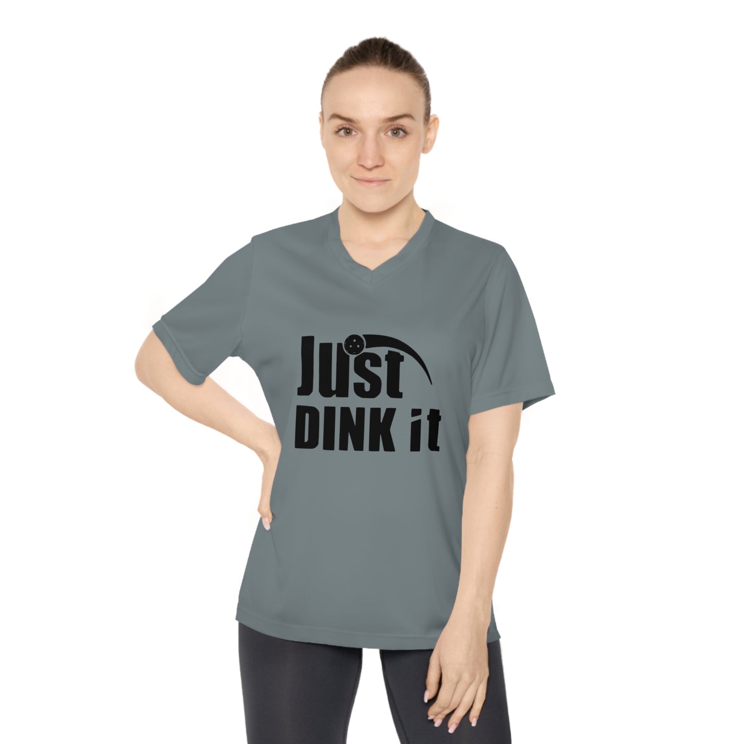 pickleball just dink it - Women's Performance V-Neck T-Shirt, JUST DINK IT, pun, punny, pickleball, pickle ball, workout top, workout shirt, pickleball shirt, I love pickleball,