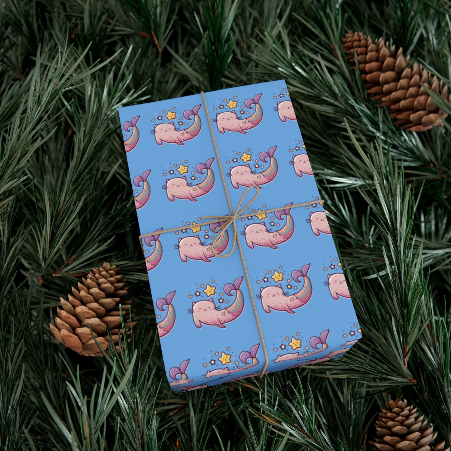 mermaid cat wrapping paper, mercat wrapping paper, mercat gift wrap, mermaid cat gift wrap, gift wrap, wrapping paper, cat, mermaid, birthday