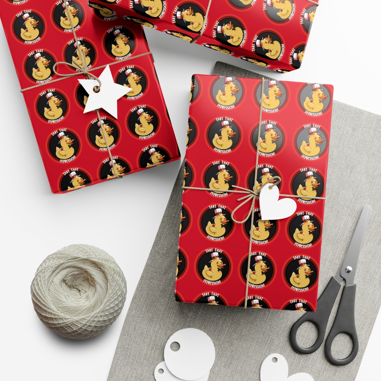 take that depression gift wrap, take that depression, take that depression wrapping paper, wrapping paper, gift wrap, rubber duck, rubber duckey, duck, parody, inside joke