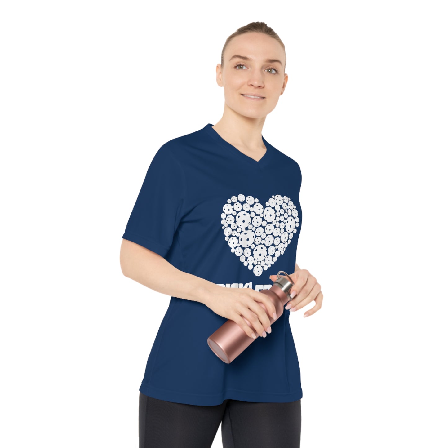 white pickleball heart - Women's Performance V-Neck T-Shirt, pickleball, pickle ball, workout top, workout shirt, pickleball shirt, heart, pickleball heart, I love pickleball,