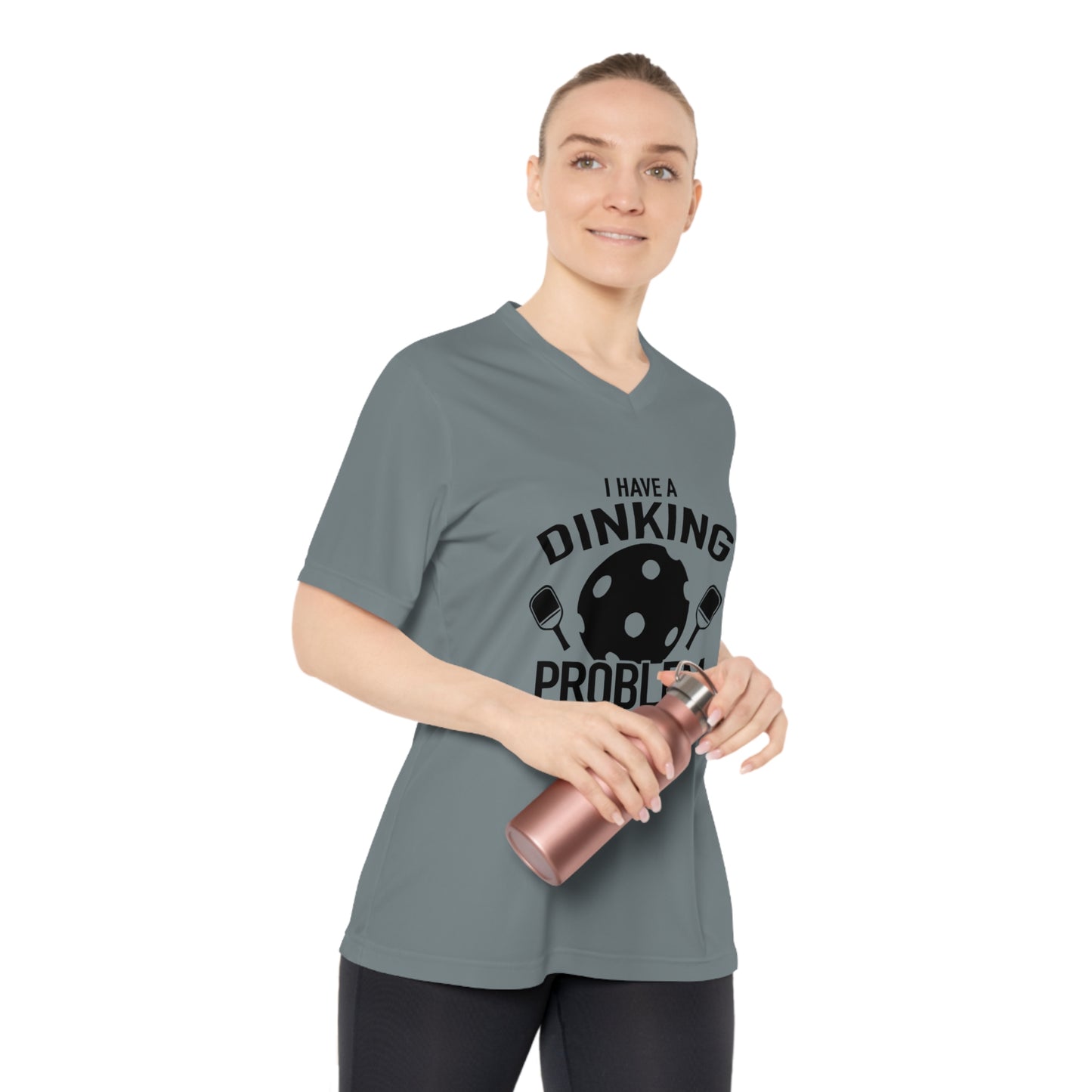 black pickleball dinking problem - Women's Performance V-Neck T-Shirt, DINKING PROBLEM, pickleball, pickle ball, workout top, workout shirt, pickleball shirt, heart, pickleball heart, I love pickleball,