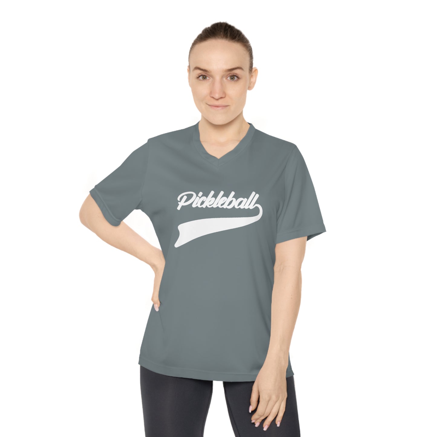 white pickleball sport - Women's Performance V-Neck T-Shirt, PICKLEBALL SPORT, pickleball, pickle ball, workout top, workout shirt, pickleball shirt, I love pickleball,