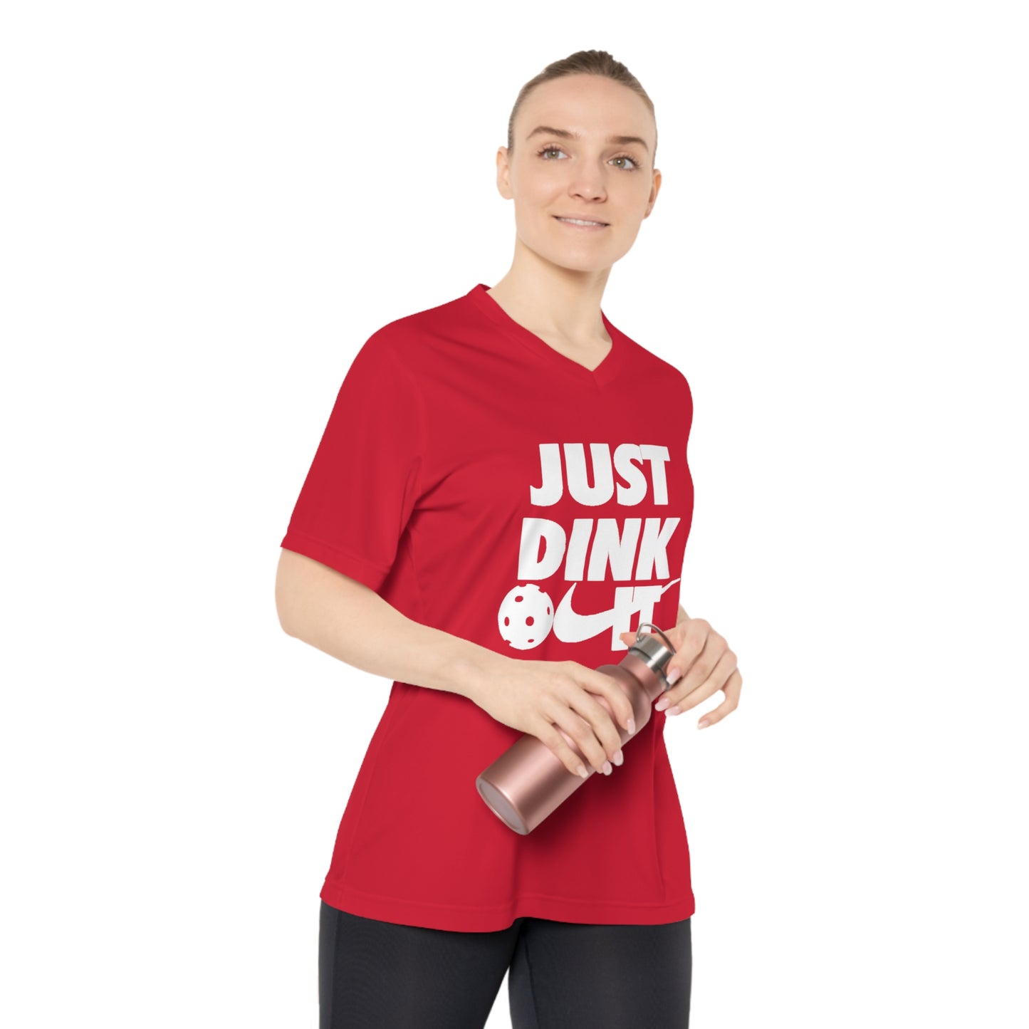 pickleball just dink it II - Women's Performance V-Neck T-Shirt, JUST DINK IT II, pun, punny, pickleball, pickle ball, workout top, workout shirt, pickleball shirt, I love pickleball,