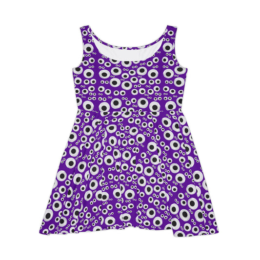 Googley eye purple dress, Women's Skater Dress, dragon con, cult of jon, under his googley eye, dragon con cult, dragon con cults, marriott, hyatt, atlanta, parody, inside joke