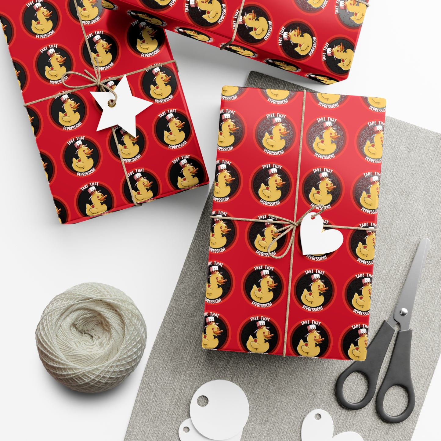 take that depression gift wrap, take that depression, take that depression wrapping paper, wrapping paper, gift wrap, rubber duck, rubber duckey, duck, parody, inside joke