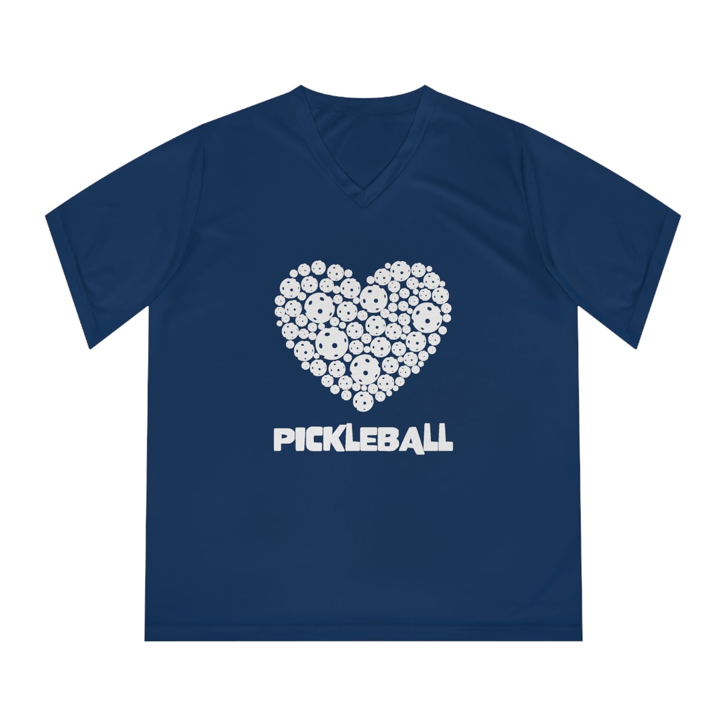 white pickleball heart - Women's Performance V-Neck T-Shirt, pickleball, pickle ball, workout top, workout shirt, pickleball shirt, heart, pickleball heart, I love pickleball,