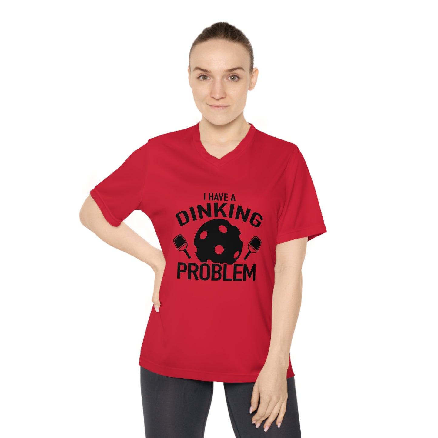 black pickleball dinking problem - Women's Performance V-Neck T-Shirt, DINKING PROBLEM, pickleball, pickle ball, workout top, workout shirt, pickleball shirt, heart, pickleball heart, I love pickleball,