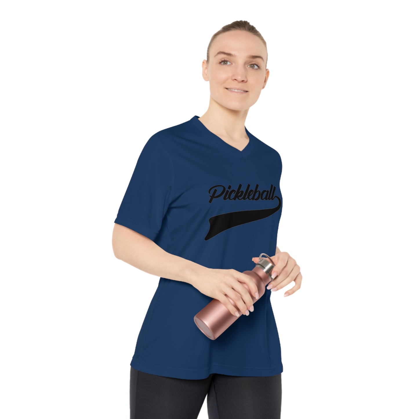 black pickleball sport - Women's Performance V-Neck T-Shirt, pickleball, pickle ball, workout top, workout shirt, pickleball shirt, heart, pickleball heart, I love pickleball,