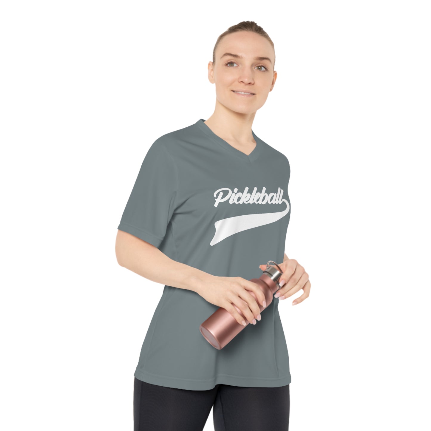 white pickleball sport - Women's Performance V-Neck T-Shirt, PICKLEBALL SPORT, pickleball, pickle ball, workout top, workout shirt, pickleball shirt, I love pickleball,