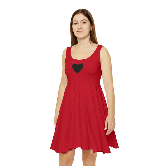 charlie dress, heart dress, red dress with black heart, red dress, black heart, heart, hell, lucifer, hotel, hotel dress, charlie, Women's Skater Dress (AOP)