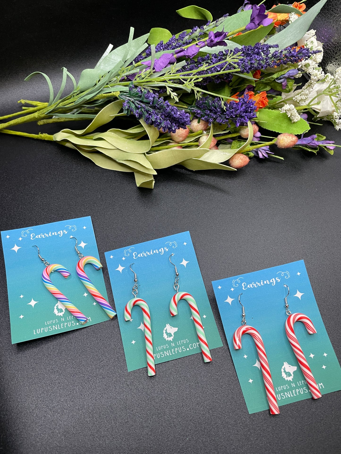 Candy Cane earrings, Candy cane, fishhook, dangle