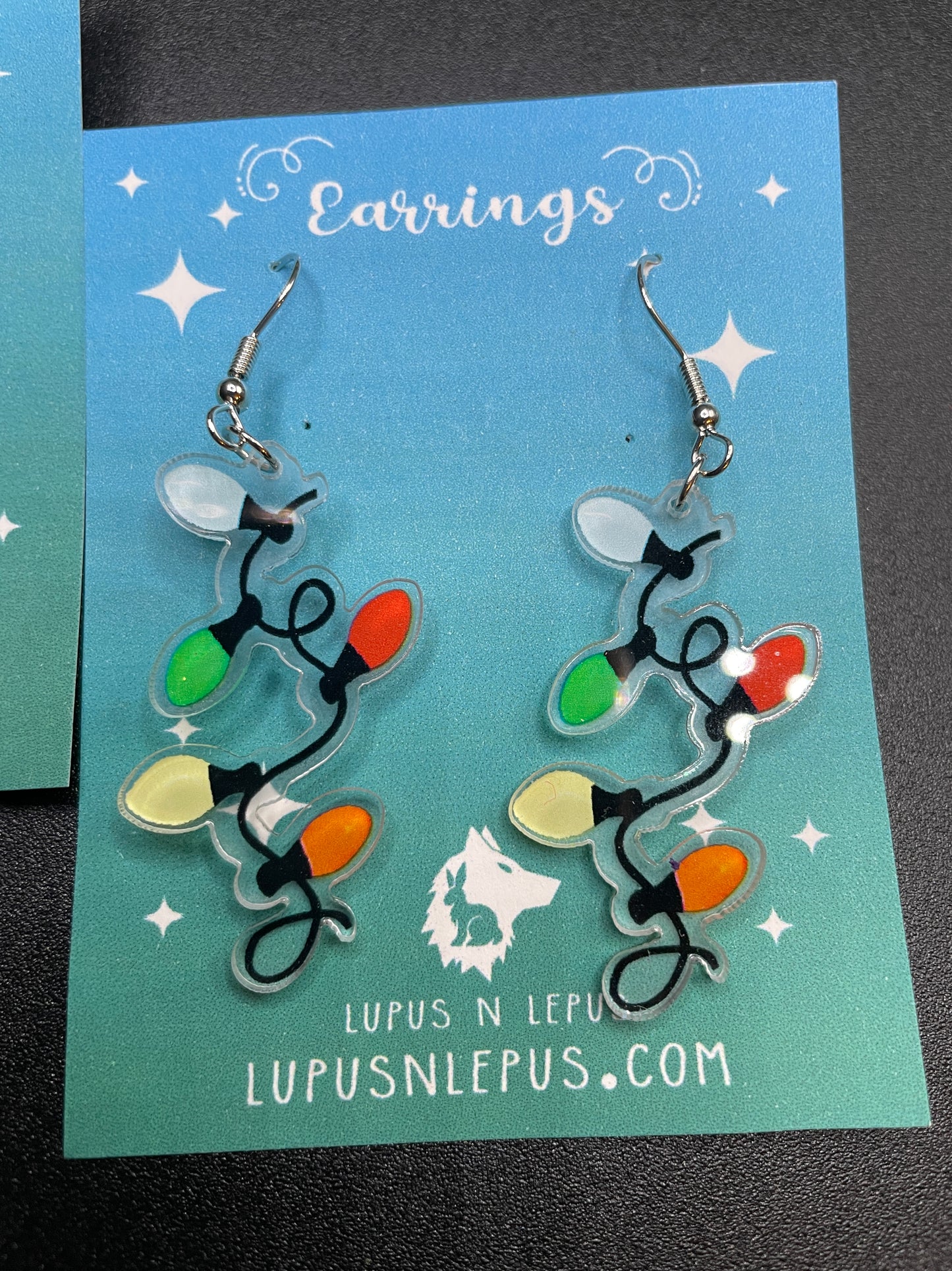 xmas earrings, christmas earrings, cake earrings, lights earring, acrylic earrings, dangle, hypoallergenic, handmade, nerdy, nerdy earrings, nerdy gift, cute earrings