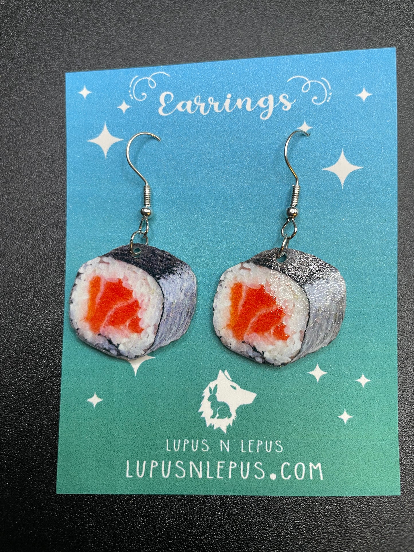 sushi earrings, sushi roll earrings, food earrings, dangle, fish hook,