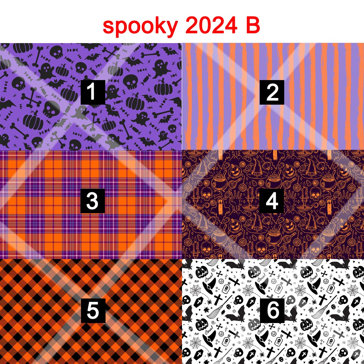 SPOOKY 2024 B - magnetic glasses topper - plaid, stripes, orange, purple, witch, mummy, halloween, trick or treat, october, pumpkin, ghost, spooky, black cat, fall leaves, acorn, autumn, seasons, pump, pumpkins