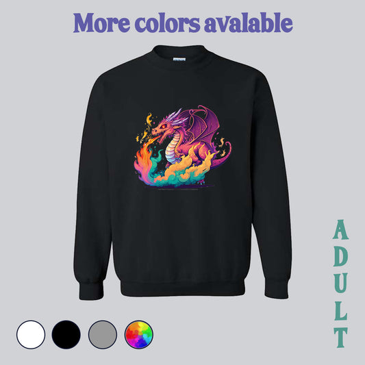 SWEATSHIRT (no pocket or hood) - dragon, colorful dragon, dragon sweatshirt, dragon sweater, made in house, dtf, digital transfer, my art, my design