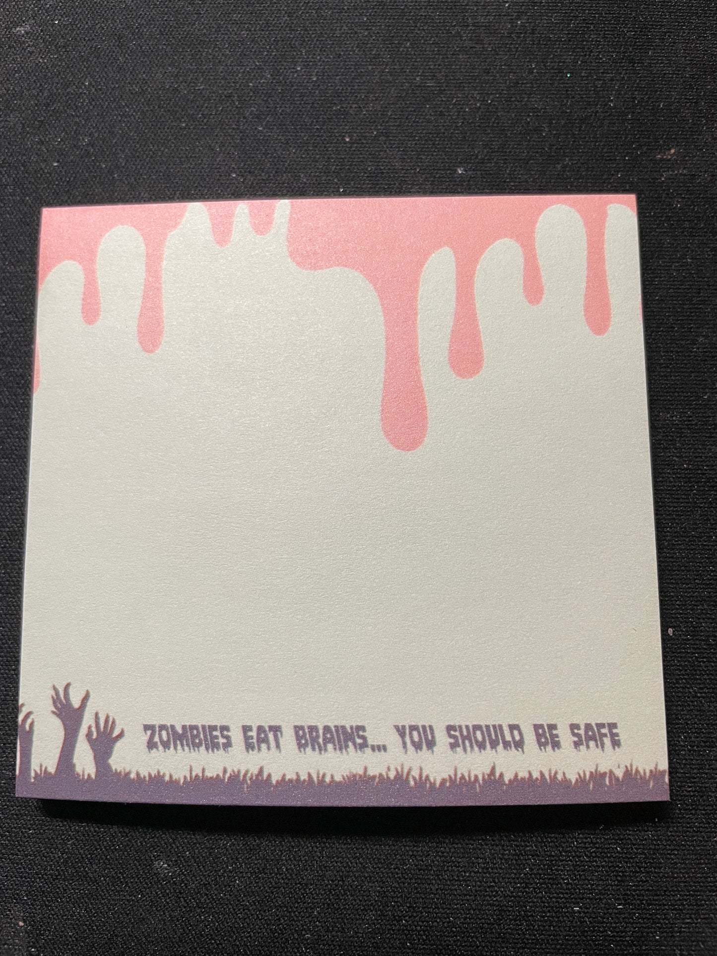 post it note - Zombies eat brains... you should be safe, zombie, zombies, sticky note, stickynote, postit note, funny, sarcastic, snarky, custom post it notes, post it brand, designed by me