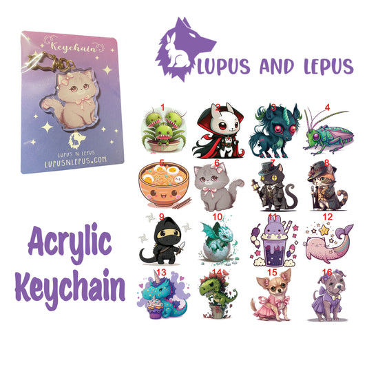 Acrylic Keychains 1 - My Art in the form of keychains, dragons, colorful, bunnies, faries, fairy, faery, magic, mythical, bear, giraffe, wearwolf, lizard, dinosaur,