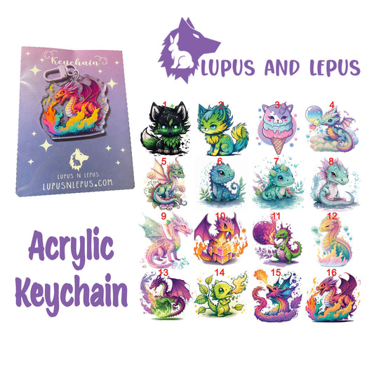 Acrylic Keychains 3 - My Art in the form of keychains, dragons, colorful, bunnies, faries, fairy, faery, magic, mythical, bear, giraffe, wearwolf, lizard, dinosaur,
