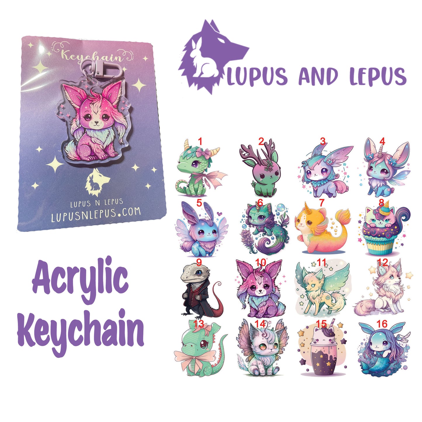 Acrylic Keychains 4 - My Art in the form of keychains, dragons, colorful, bunnies, faries, fairy, faery, magic, mythical, bear, giraffe, wearwolf, lizard, dinosaur,