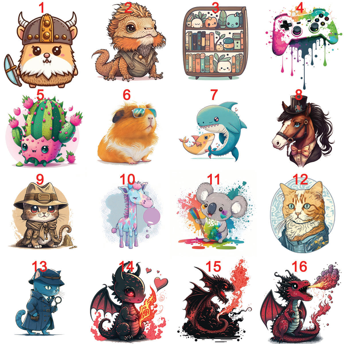 STICKERS 5- My Art Stickers, dragons, colorful, bunnies, faries, fairy, faery, magic, mythical, bear, giraffe, wearwolf, lizard, dinosaur,