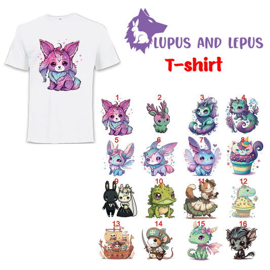 WHITE polyester sublimation tshirt (A) - adult , adult sizes, my art, my designs, dragon, dragons, bunny, cat, kitty, books, nerd, neardy, geek, gamer, game,  sublimated by me