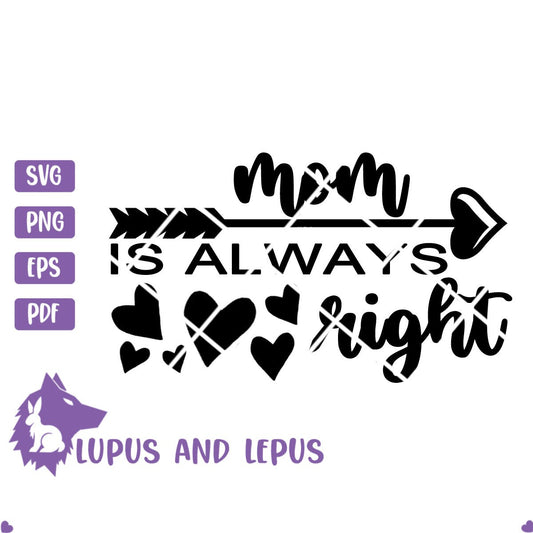 DIGITAL FILE - mom is always right, mom svg, mothers day svg, gift for mom, mom gift, mother svg, mom shirt, mom life svg, Im always right