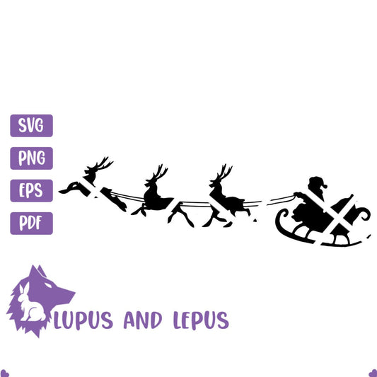 Digital File - Santa's Sleigh svg, Christmas svg, Santa's Sleigh cut file, Christmas cut file, Reindeer svg (eps, svg, pdf, png, jpeg)