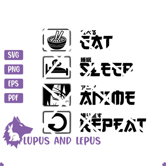 Digital File - eat sleep anime repeat svg, anime svg, manga svg, cartoon svg, boku no hero, kawaii svg, anime clipart, anime shirt svg